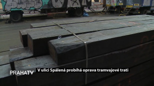 V ulici Spálená probíhá oprava tramvajové trati