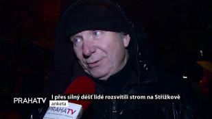 I přes silný déšť lidé rozsvítili strom na Střížkově