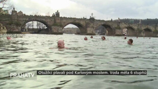 Otužilci plavali pod Karlovým mostem. Voda měla 6 stupňů